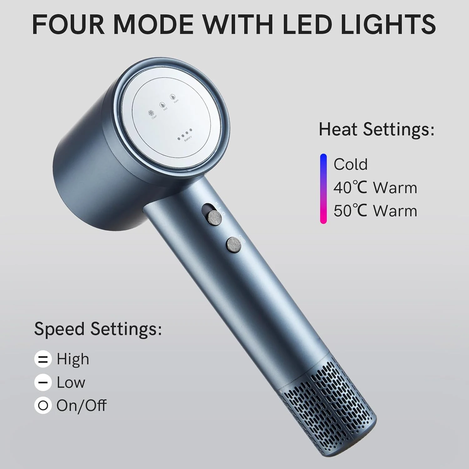 Cordless Ionic Digital Screen 4 Mode Charging Blow Dryer Magnetic Nozzle Travel Hair Dryer