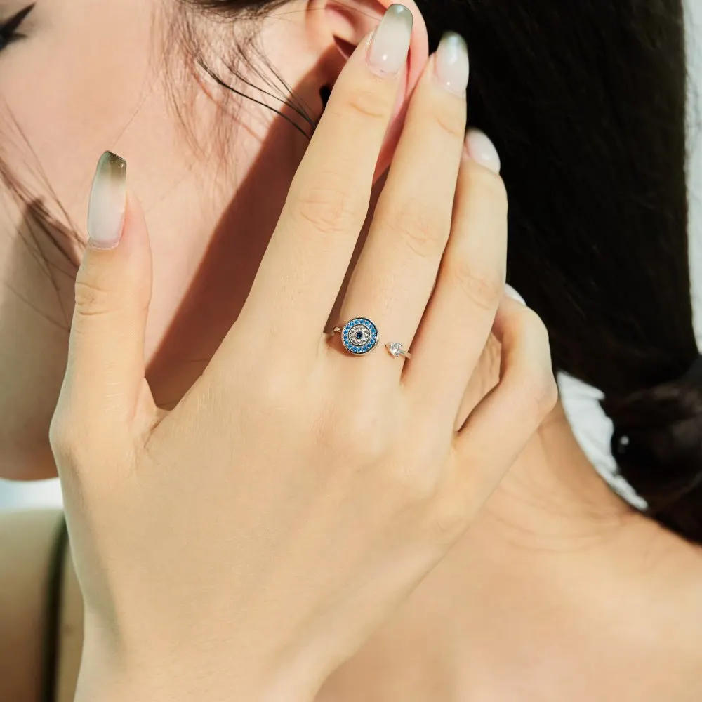 KAKODIY Dropshipping Evil Eye Design 925 Sterling Silver Finger Spinner Ring Women Adjustable Spinner Anxiety Ring detail 4