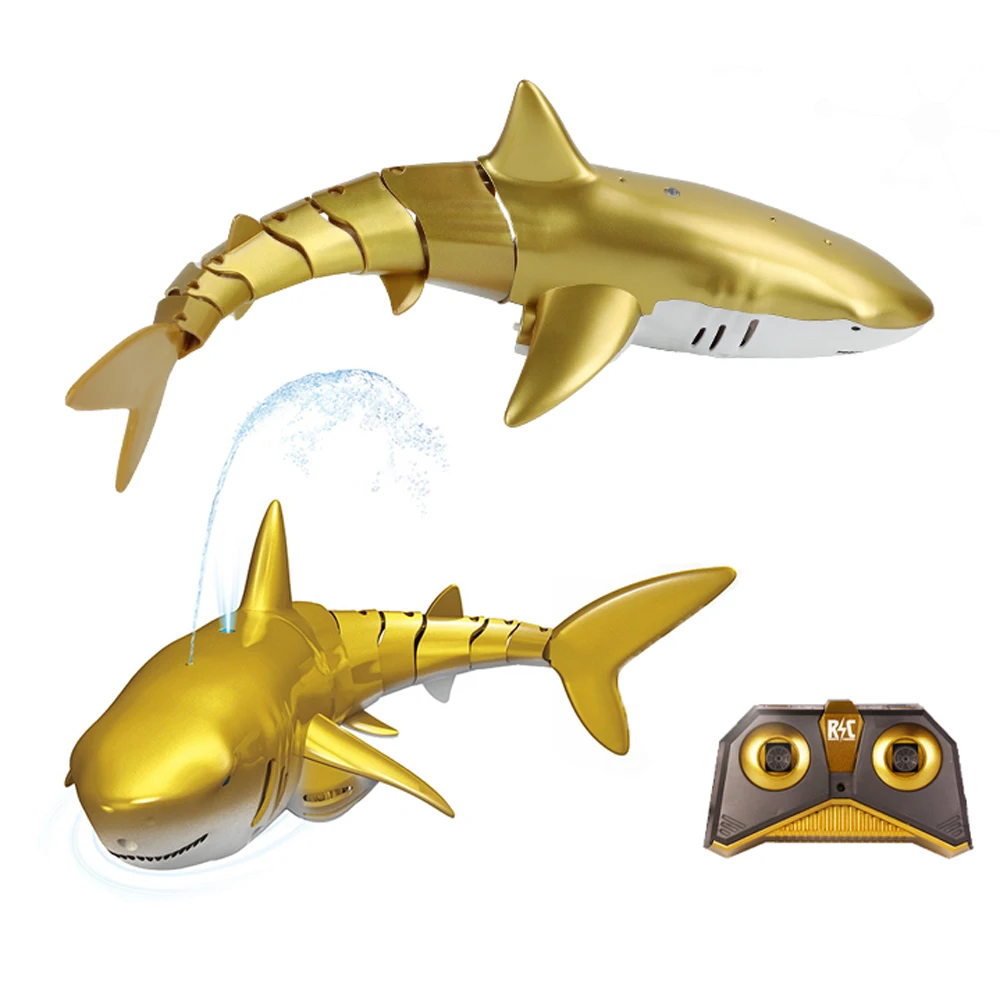 HW 2.4G Radio Control Bath Fishing Toys Golden RC Shark Waterproof Shark RC Toy Remote Control Shark