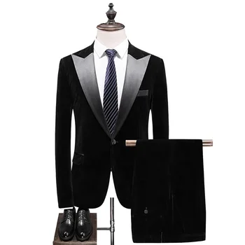 Wholesale custom classic fashion suits velvet fabric 2 piece man suit for wedding