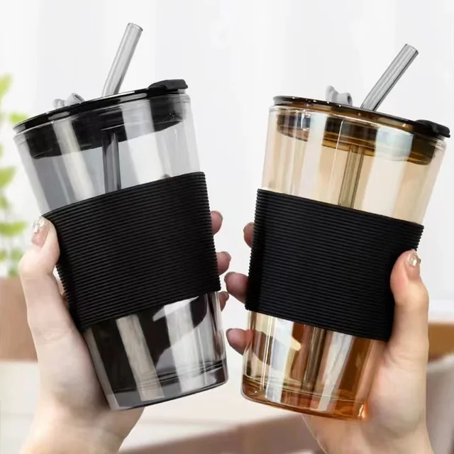 Double 20oz Bamboo Lid Reusable Glass Drinkware Milk Tea Boba Cup with Glass Bubble Tumbler