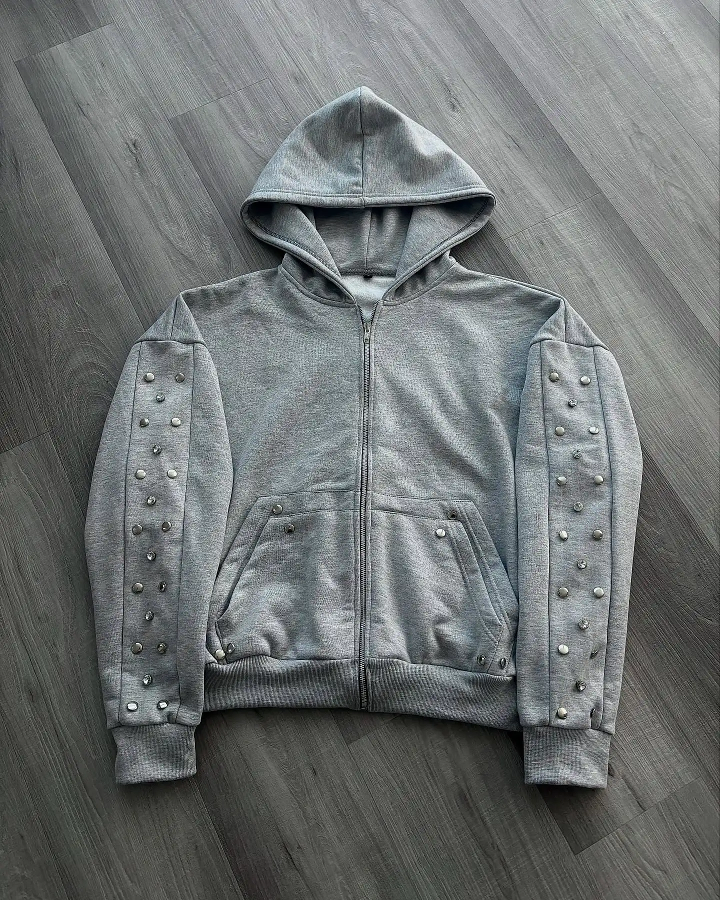Wholesale Custom Heavyweight Cotton French Terry Vintage Stone Acid Wash Cropped Boxy Zip up Hoodie and Sweat Shorts Set gallery 3