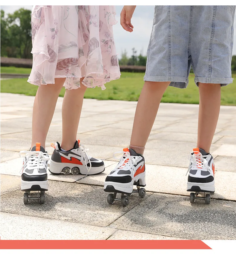 Adjustable Kick Out Wheeled Shoes Zapatos Con Ruedas Kick Roller Skate Shoes With Retractable Wheels Rollers Adult