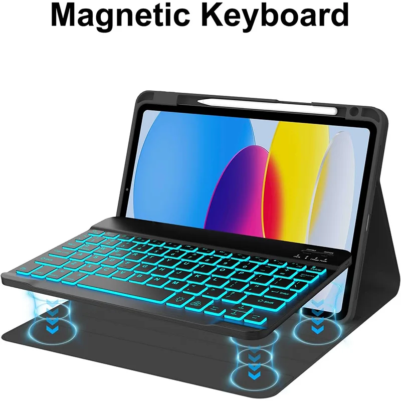 product case with keyboard mouse for ipad air 13 inch  color rainbowbacklight detachable usb c keyboard pu magnetic case withpen slot-5