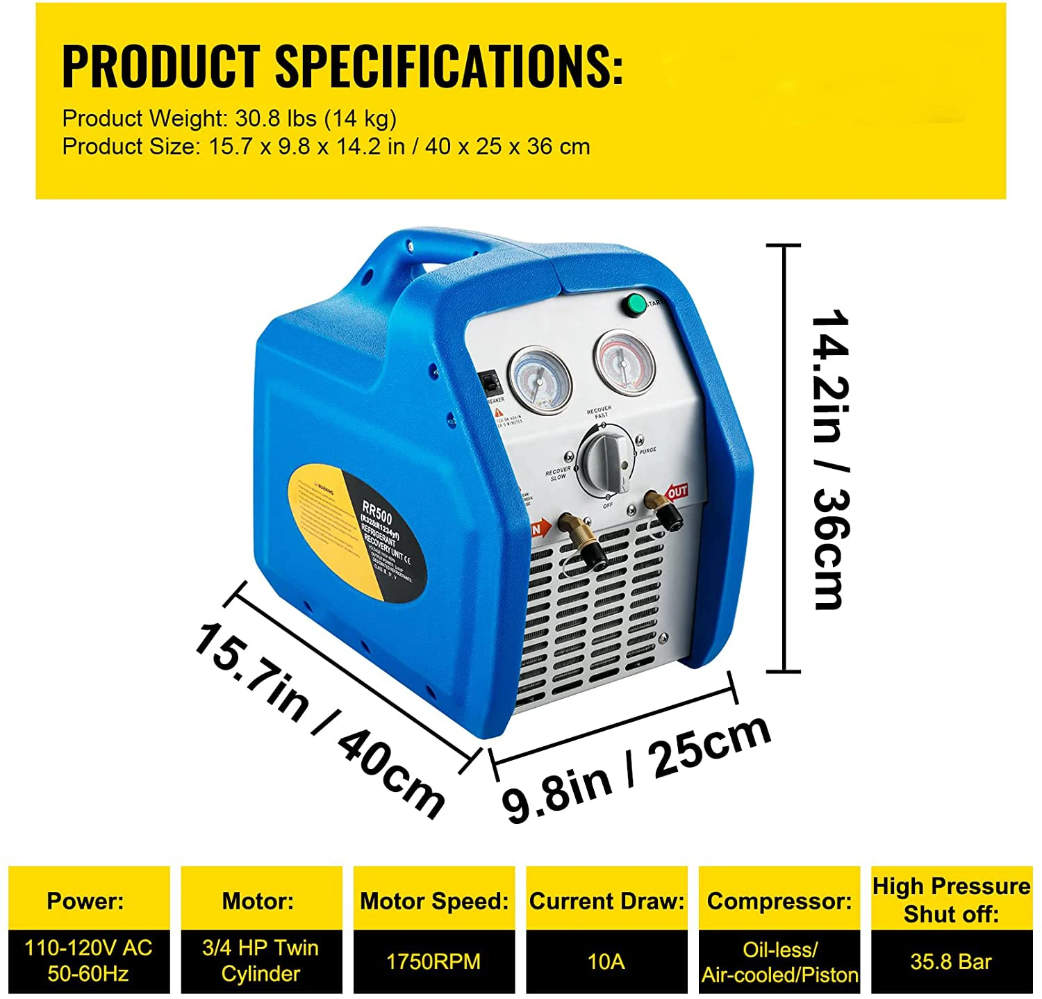 Factory Price Portable 1HP Gas Refrigerant Recovery Machine for Other Refrigeration R410A R22 R134A R32 with Oil Separator
