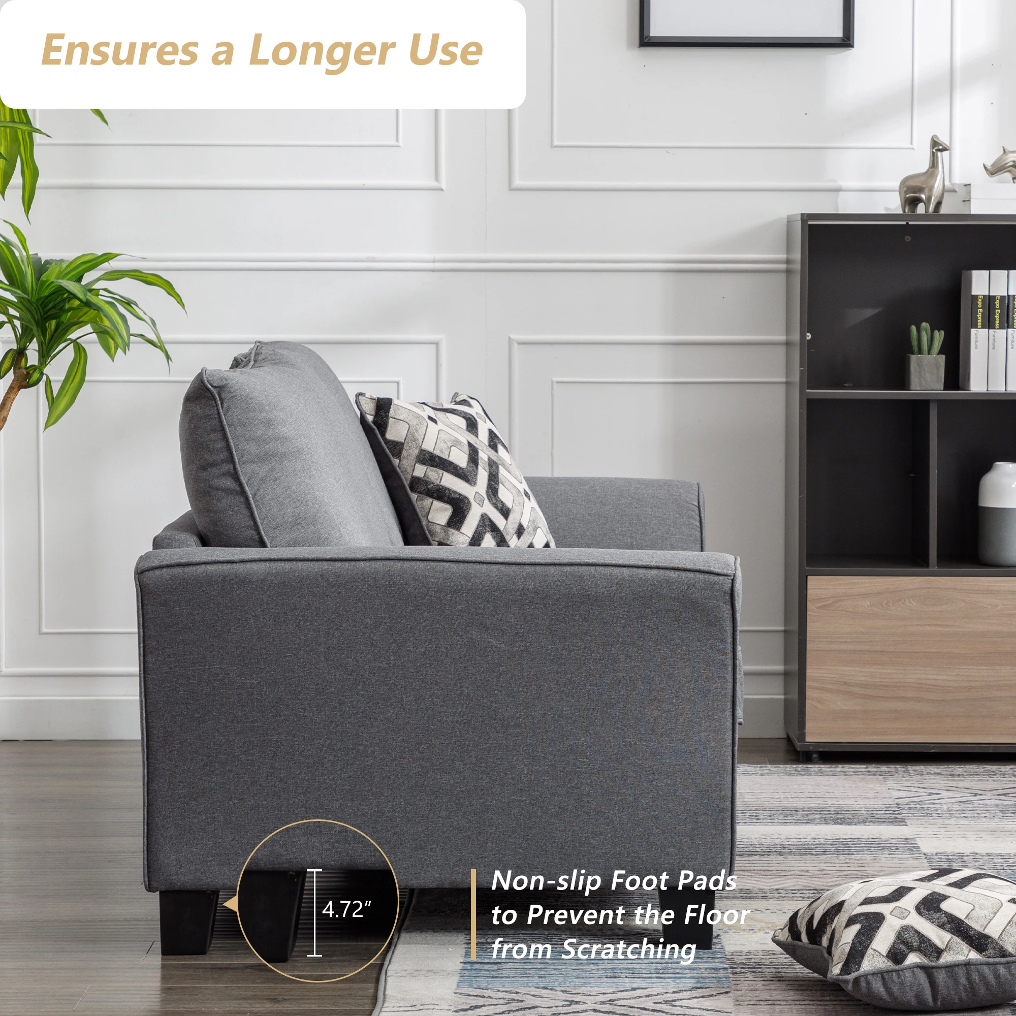 Tomato Inc Modern Home Fabric Sofa Couch Living Room Furniture Gray