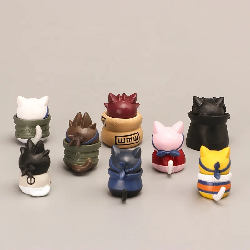 8Pcs/set Cat Cosplay Naruto Sasuke Kakashi Q Version Figure Collection Toys