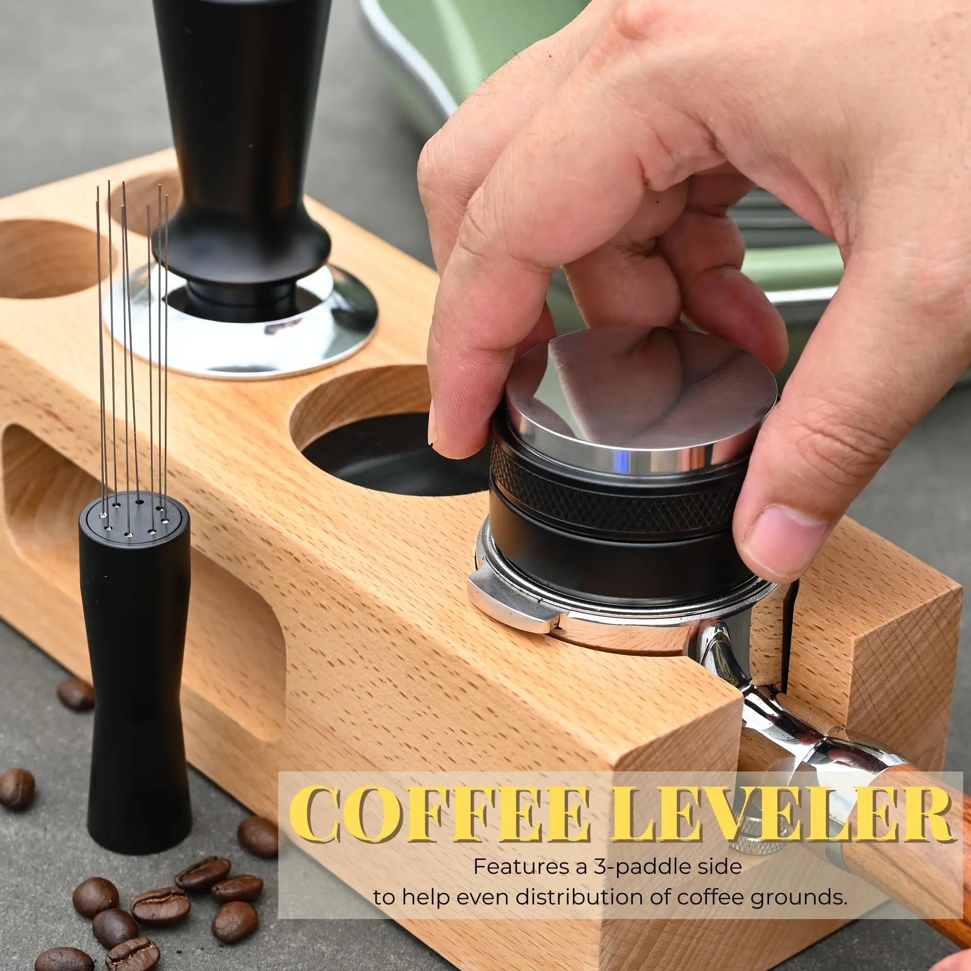 Wooden Coffee Tamper Holder, Wooden Non Slip Coffee Tamping Espresso Station for Cafe Home,Wood Coffee Tamper Station details