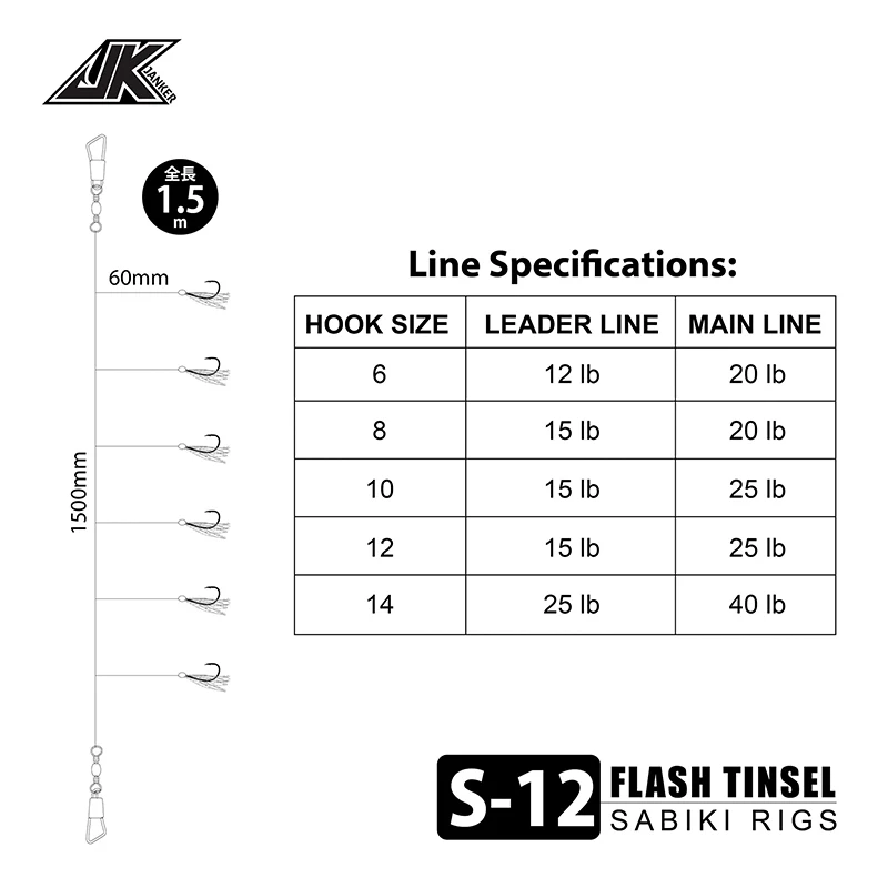 JK Sabiki Rigs with High Carbon Steel Golden Hooks | Size 6#-14# for ...