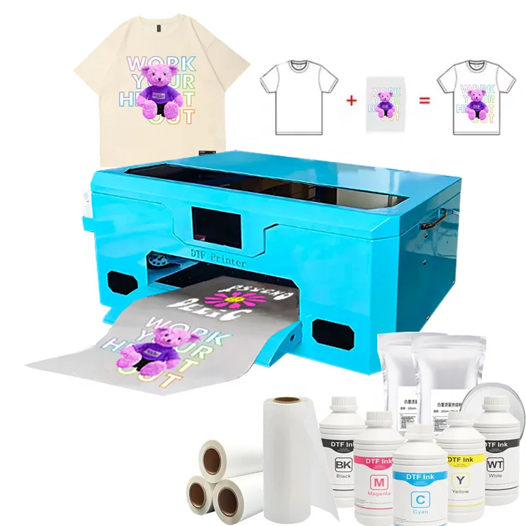 Lansong yangi sifatli A3 DTF printer XP600 bosingich boshi avtomatik futbolkaga uzatish mashinasi 1 yillik kafolat kichik biznes uchun