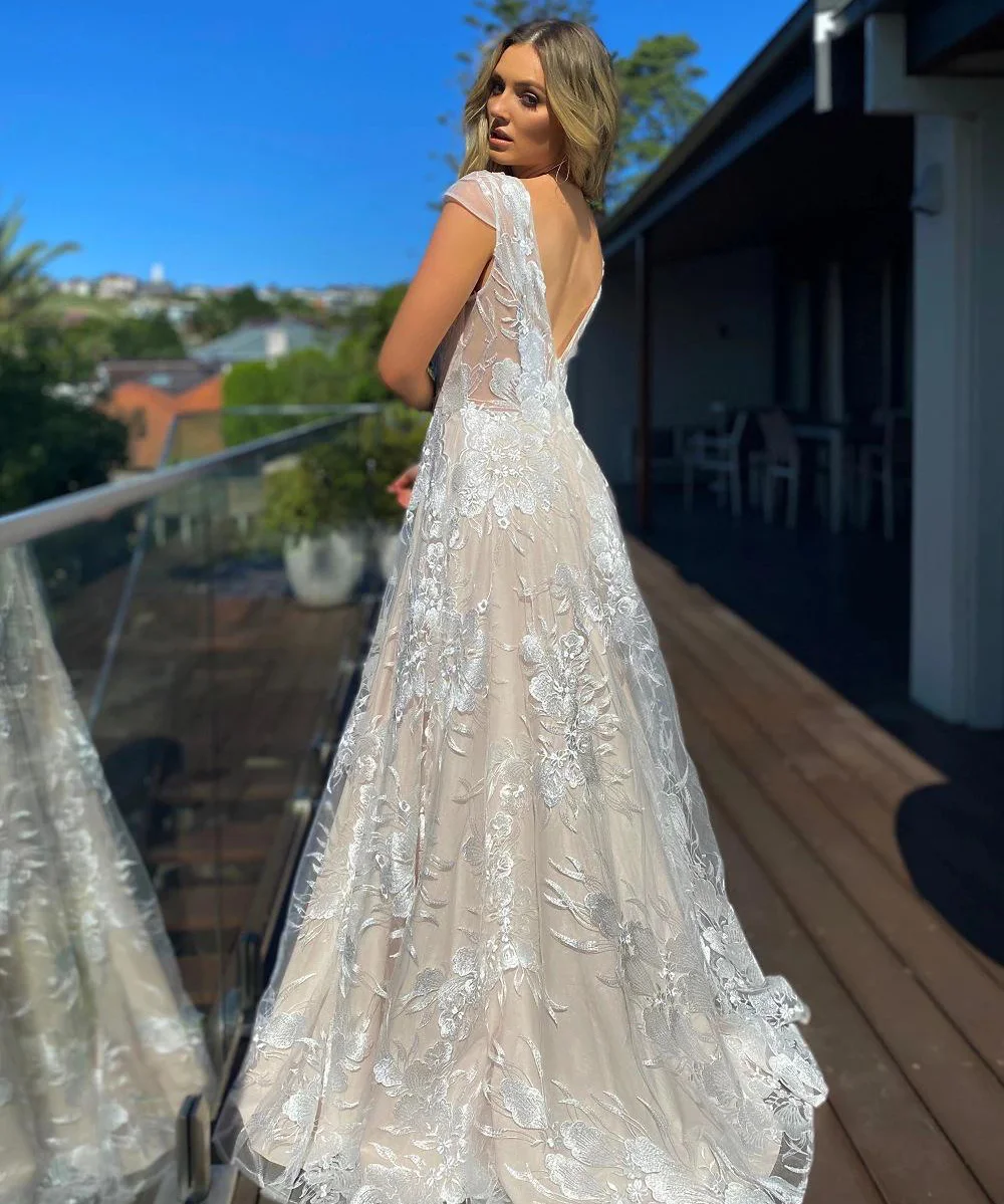 Новинка 2021, кружевное глубокое свадебное банкетное платье с вышивкой, популярное платье с V-образным вырезом