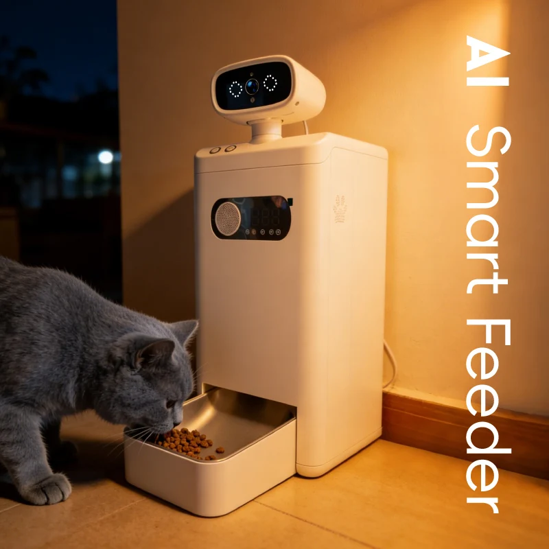 ABS Automatic Pet Feeder with 360 AI Motion Tracking Camera Laser Teaser Waterproof Speaker & Remote Video Call 3.5L Capacity