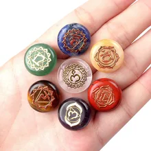 Chakra Crystals Stones Set 7 Chakra Symbol Polished Pocket Palm Stone for Stress Relief Balancing Meditation Decoration Gifts