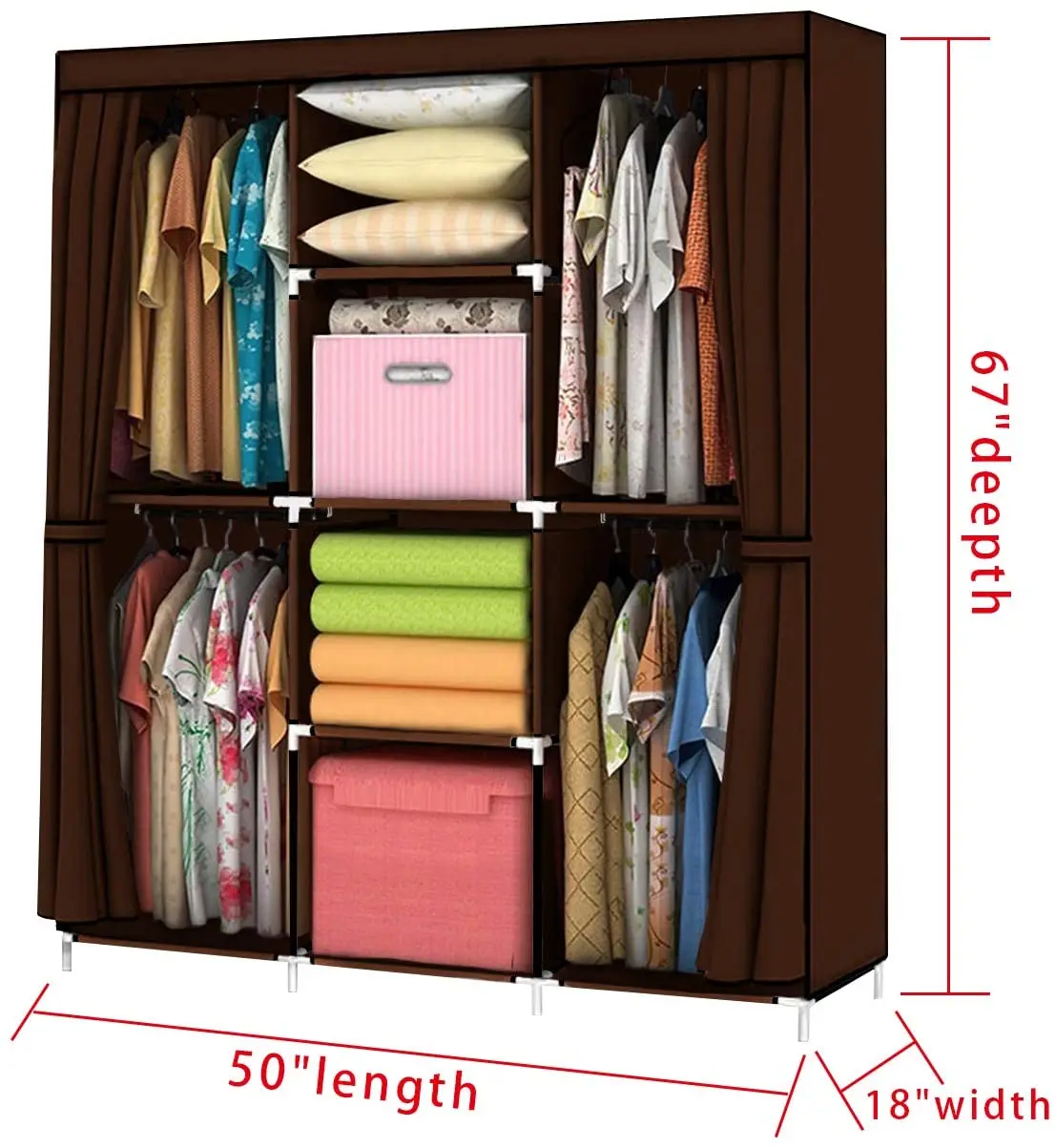 Closet Organizer 50*18*67 Clothes Rack with 6 Shelves with Waterproof Cover  Non-woven Fabric Clothes Storage Portable Closet Organizer for Bedroom 