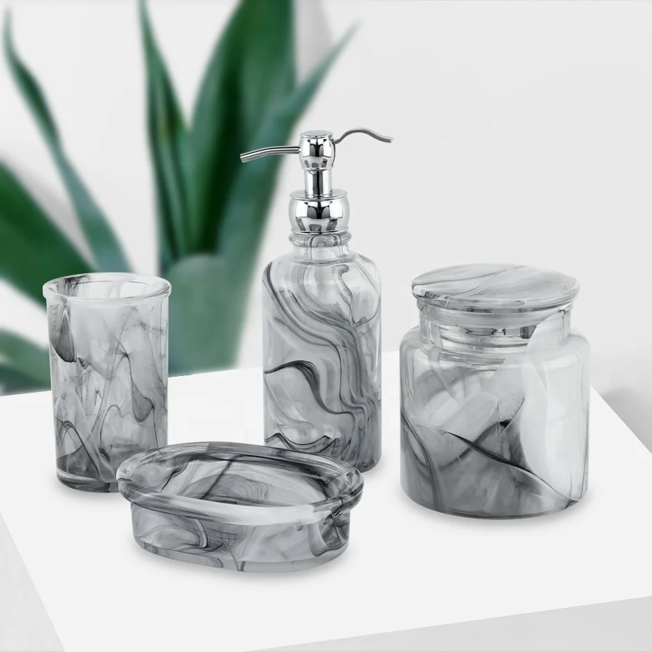 Luxury Ink Style Modern 4 Piece Bathroom Accessories Set Bathroom Vanity Set Glass And Bath Accessory Set
