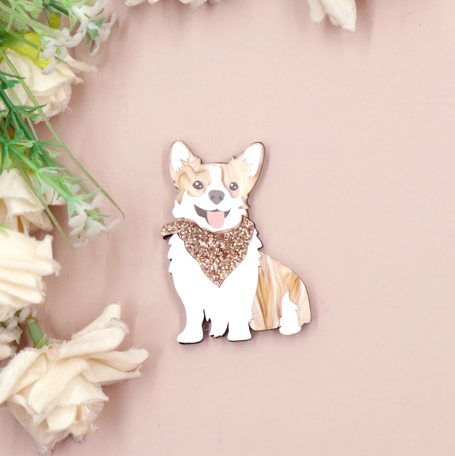 Customized MD155BH1073 Customized New Arrival Corgi dog Brooch (Safety Pin) cute Laser Cut Acrylic Jewelry Handmade manufacture