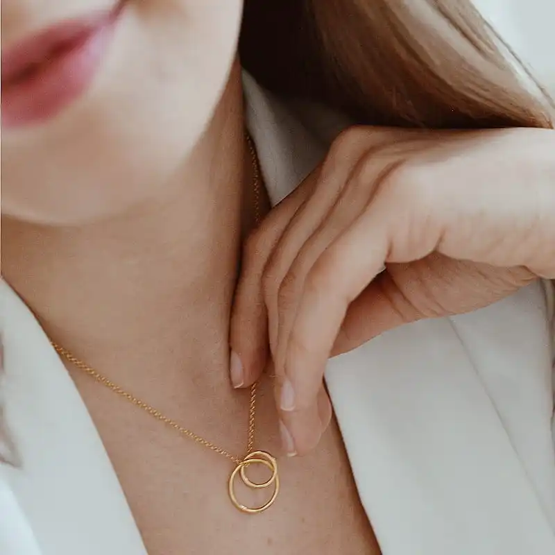 Trendy Gold Double Ring Pendant Necklace by Inspire Jewelry