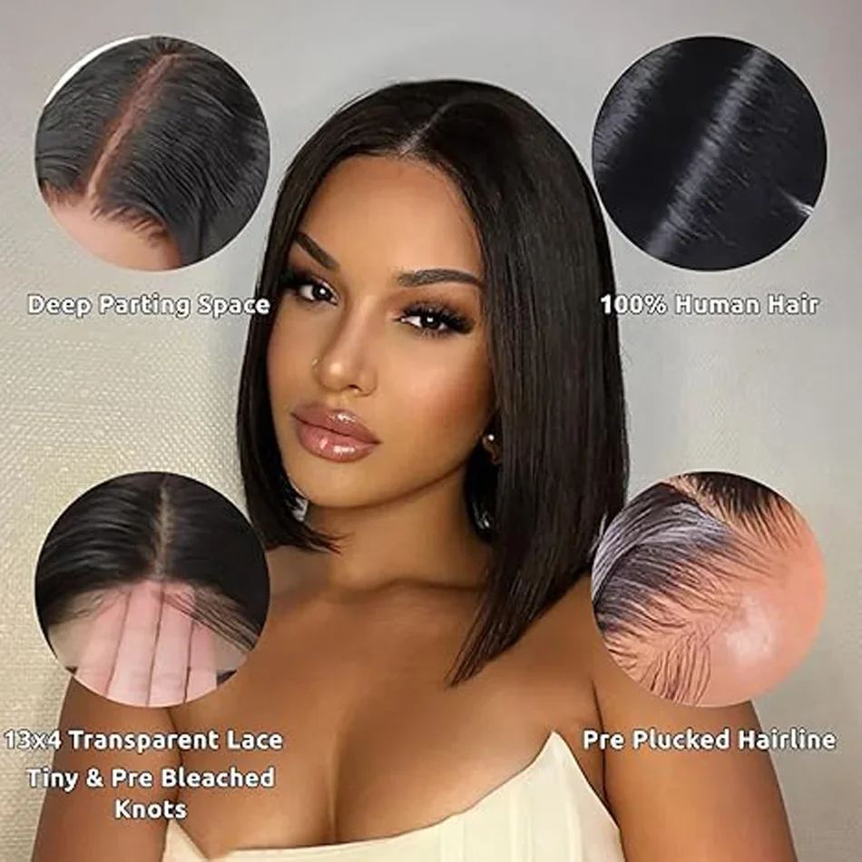 Highlight Brazilian Remy Human Hair Short Bob Wigs Swiss Lace Frontal Wig for Women_voghion.com