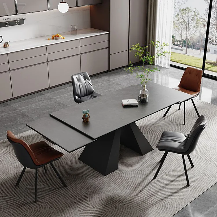 Luxury Modern Expandable Dinning Room Table Set Retractable Kitchen Furniture Sintered Stone  Marble Top Extendable Dining Table