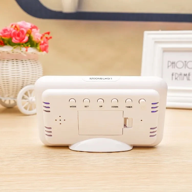 Table Digital Alarm Clock Big LCD Display Blue Color Background Lights World Time Calender With Temperature