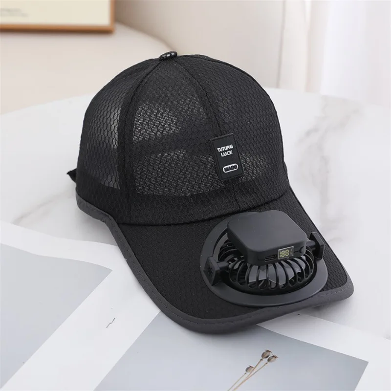 2027 XKENHEAT High Quality Durable Summer Breathable Waterproof Adjustable Sport Cap Solar-powered Charging Fan Baseball Caps