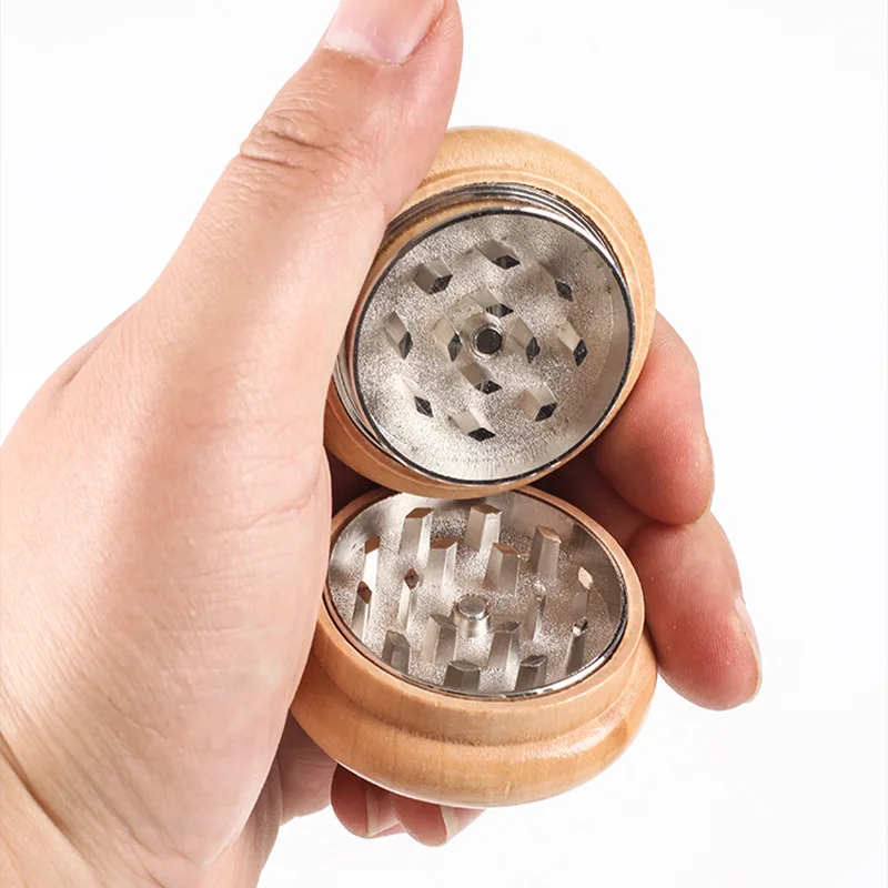 2 layer wood tobacco cigarette grinder Smoke Grinder / Tobacco Grinder Solid Wood Metal Gear Two-layer Smoke  Crusher Men's Pipe Smoking Accessories