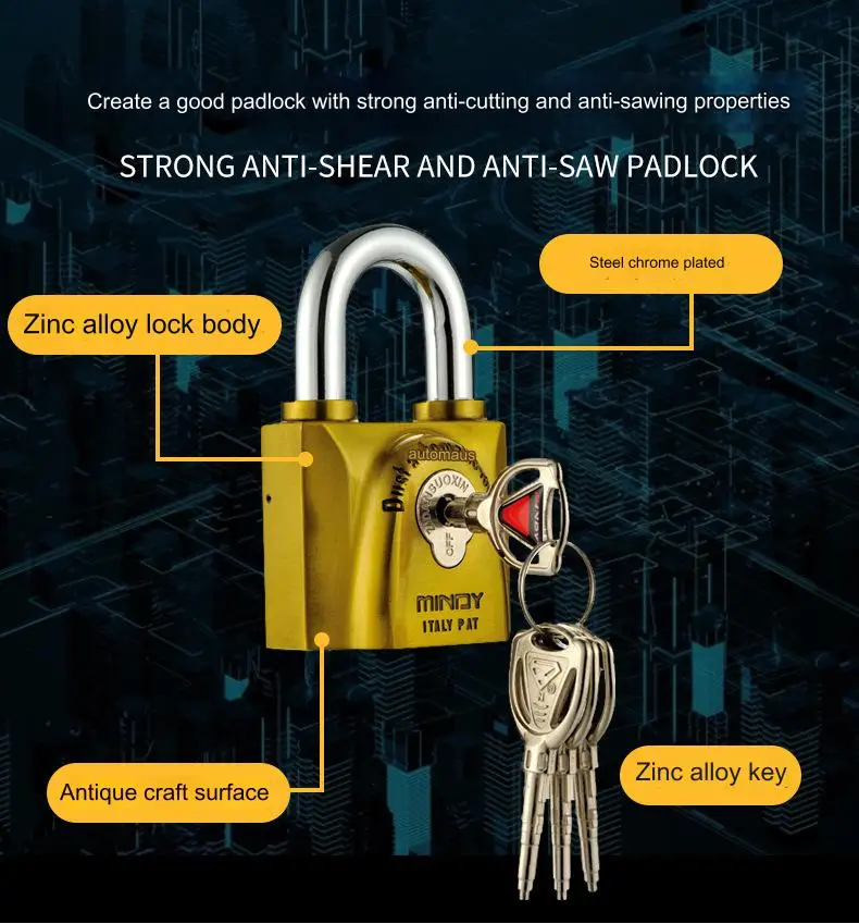 High Quality Copper Zinc Alloy Key Padlock Anti-theft Lock Key