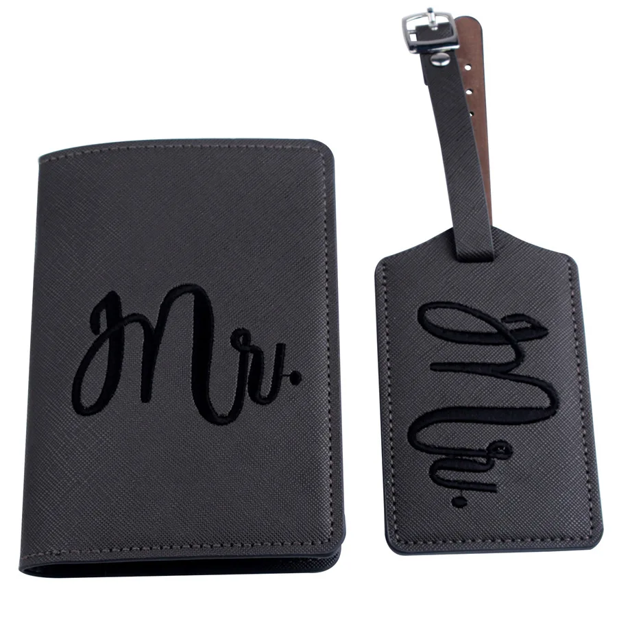 Ensemble de porte-passeport personnalisé à nom d'or et étiquettes de bagages - Housse de porte-passeport Mr & Mrs - Anniversaire de mariage Lune de miel Cadeau Tout Nom - France