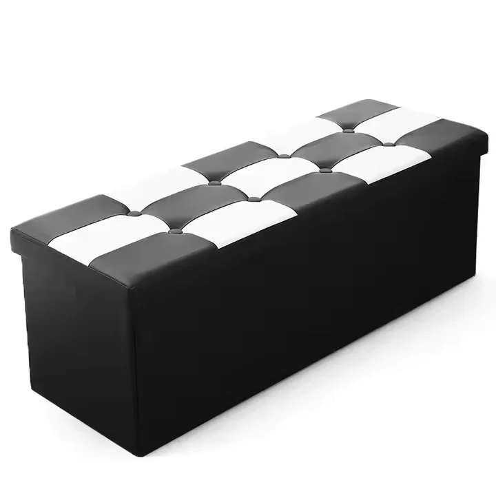 Folding Storage Ottoman Bench Custom Rectangular Black PU Leather Bedroom Modern Design Caishi High-quality Customizable
