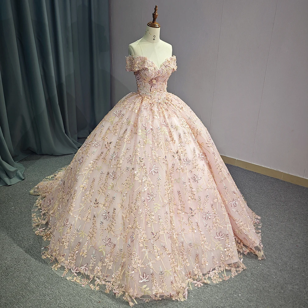 Pink Princess Quinceanera Dresses Off the Shoulder Ball Gown Sweet