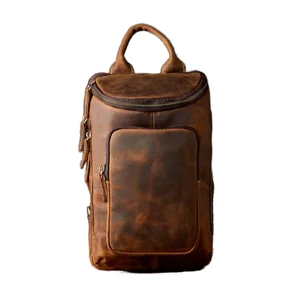 custom logo Original Vintage Style Single Shoulder Brown Cowhide Leather Chest Bag for Men for Business Travel Drop Shipping