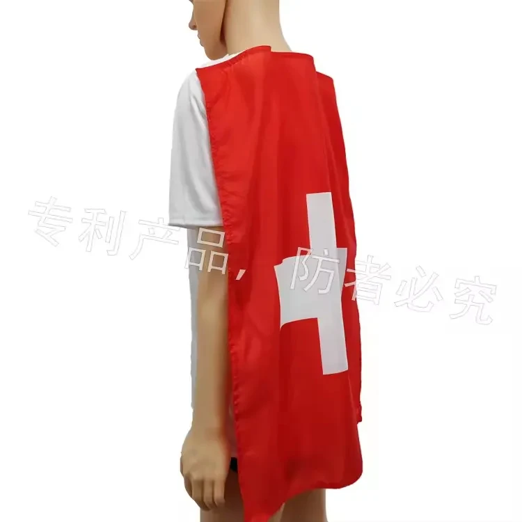 Soccer Fans Cheering Custom Color Size Switzerland National Country Flag Printed T Shirt Cape for 2026 Sports Events