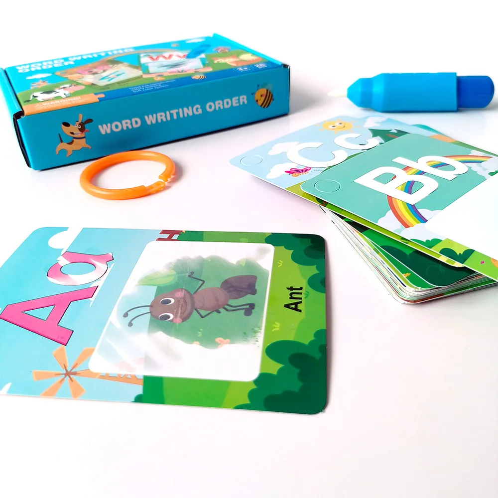 Custom Colouring Books Word Writing Order With Erasable Pens Learning Flashcards for Kids Toys Cardboard Box