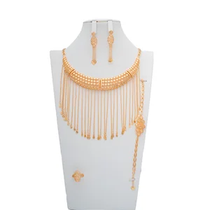 18K Gold Plated Wedding Jewelry Set Fashionable Necklace Earring Bracelet Ring for Parties Engagements for Gifts for Muslims