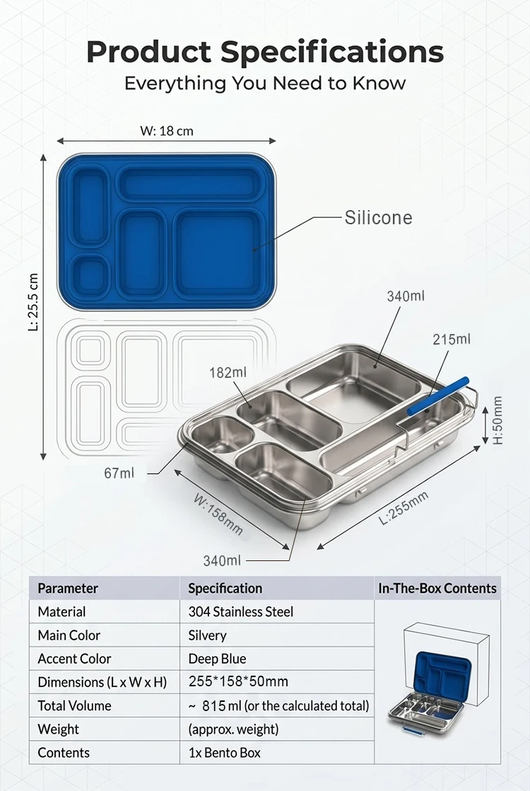 KOLINK 5-Compartment Stainless Steel Bento Box Detail 10