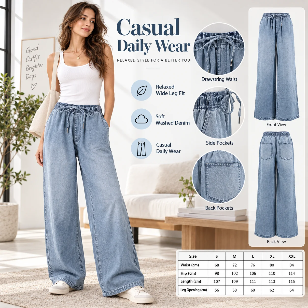 New Trending ODM Womens Light Blue Straight Leg Eco-Friendly Denim Jeans Custom Wholesale High Waist Solid Loose Casual
