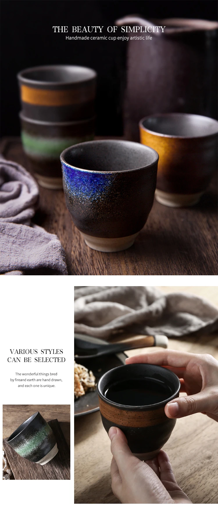 Handmade Japanese Retro Ceramic Tea Cup Coarse Pottery Clay Coffee Cups