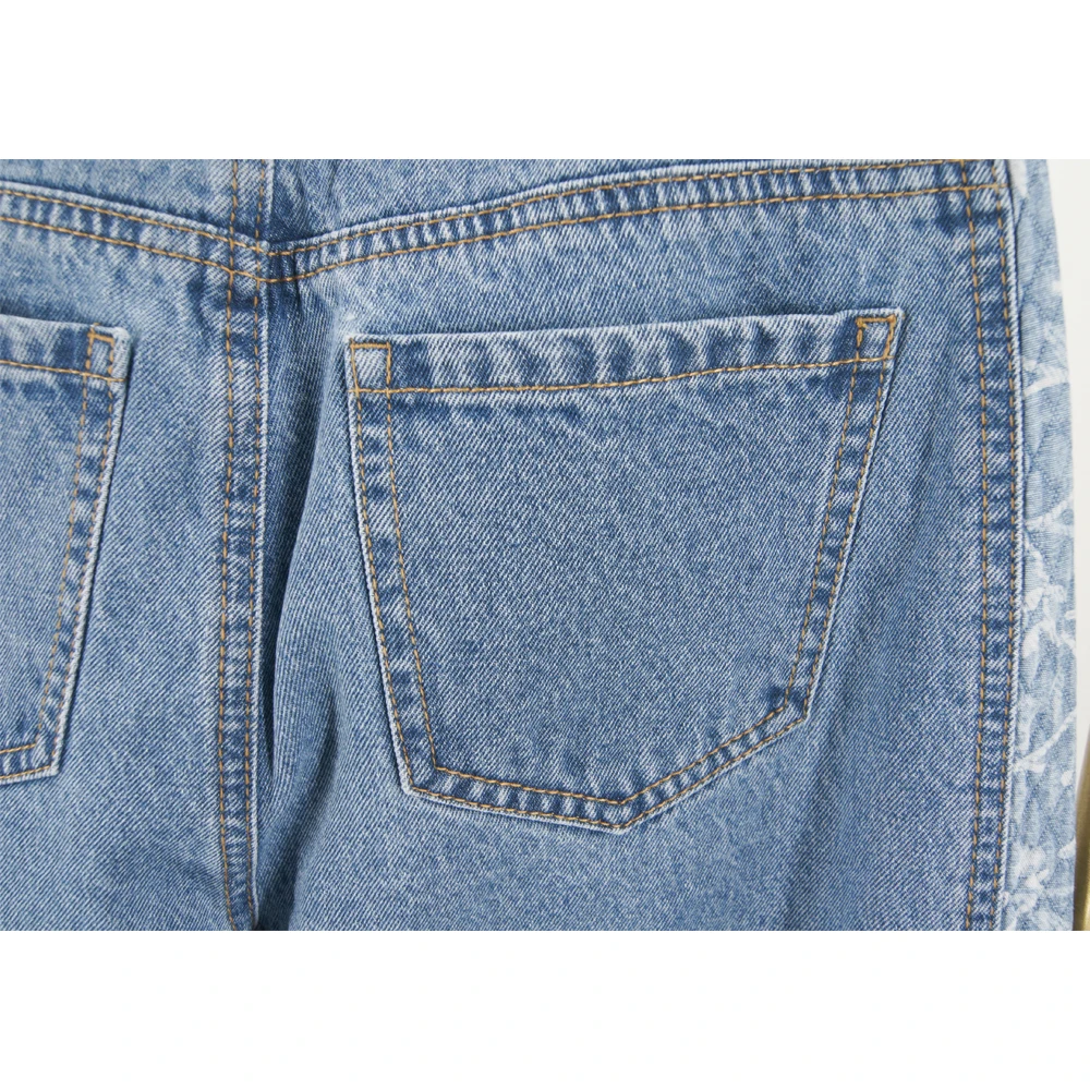 Stylish Women's Patchwork Denim Jeans High Waist Loose Side Stripe Jeans Casual Fashion Pants