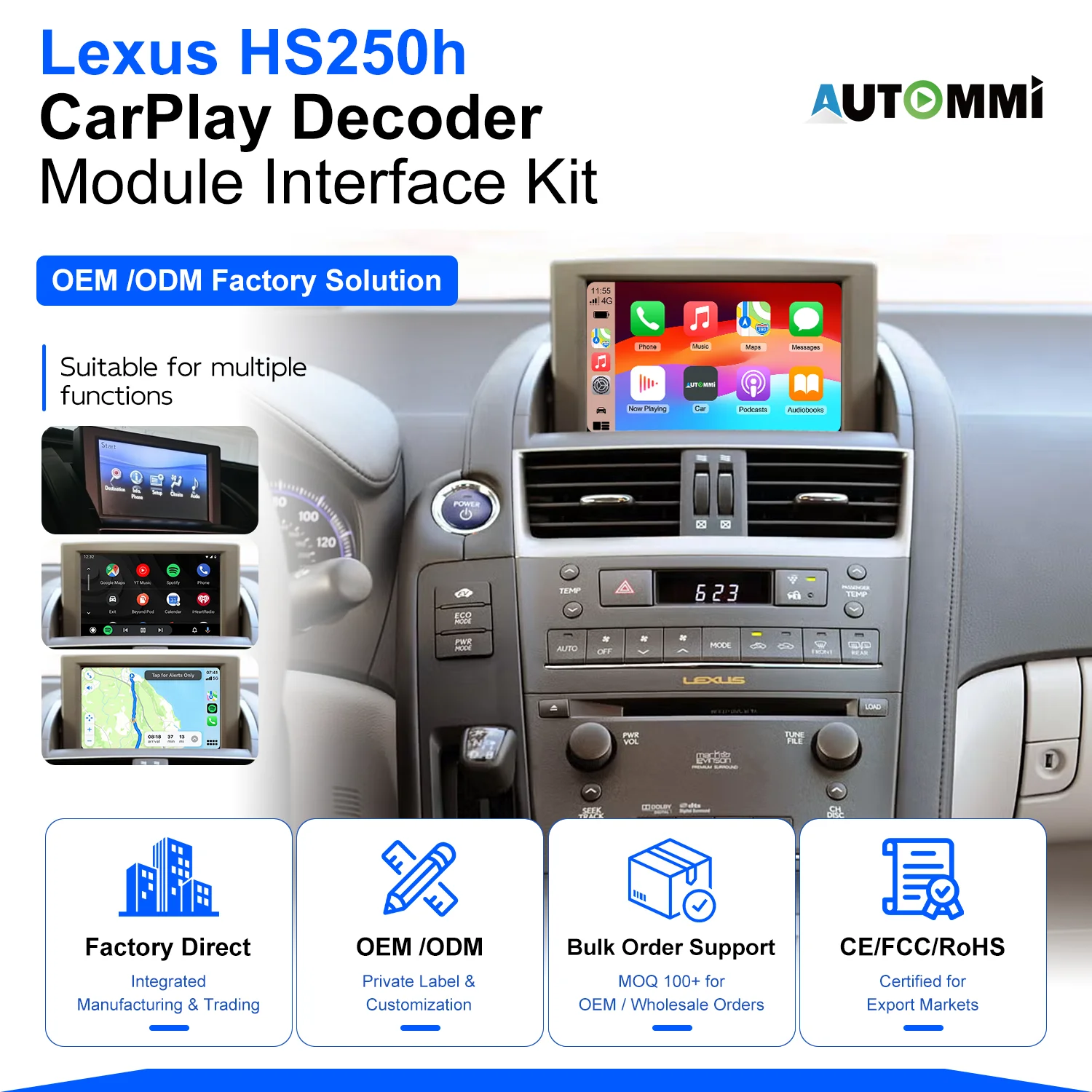 レクサスHS HS250h 2009-2018純正画面アップグレード用ワイヤレスApple