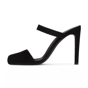 Women Black Suede Square Toe Mule Sandals Stiletto Heel Luxury Evening Party Wedding Dress Shoes Comfort Wholesale