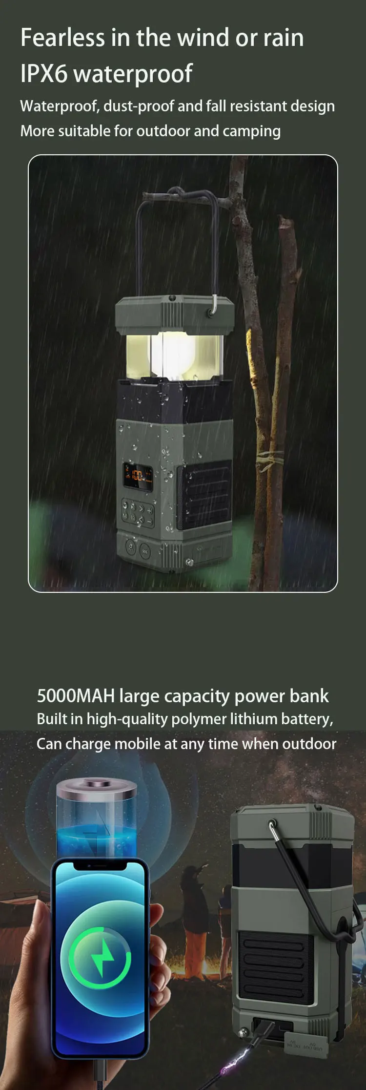 New Design Multi Lantern Speaker Dab Fm Radio Solar Charging Camp Lamp