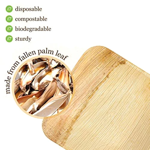 Ready Delivery Compostable Palm Leaf Tableware Disposable 10 Inch square Palm Leaf Plate for Wedding Birthday Party Camping