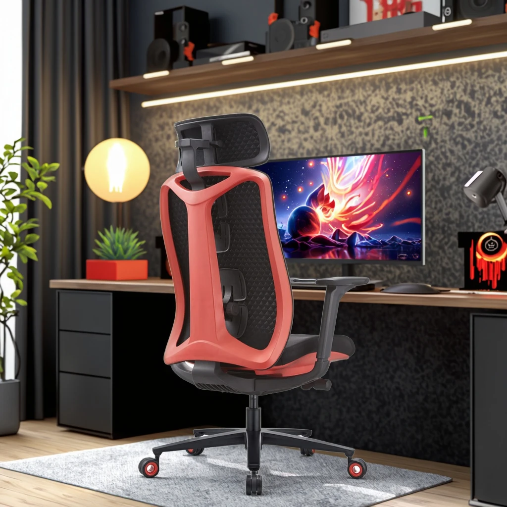 Red Ergonomic Gaming Chair with Multi-Dimensional Lumbar Support Slide Seat 130° Recline Professional E-Sports 6