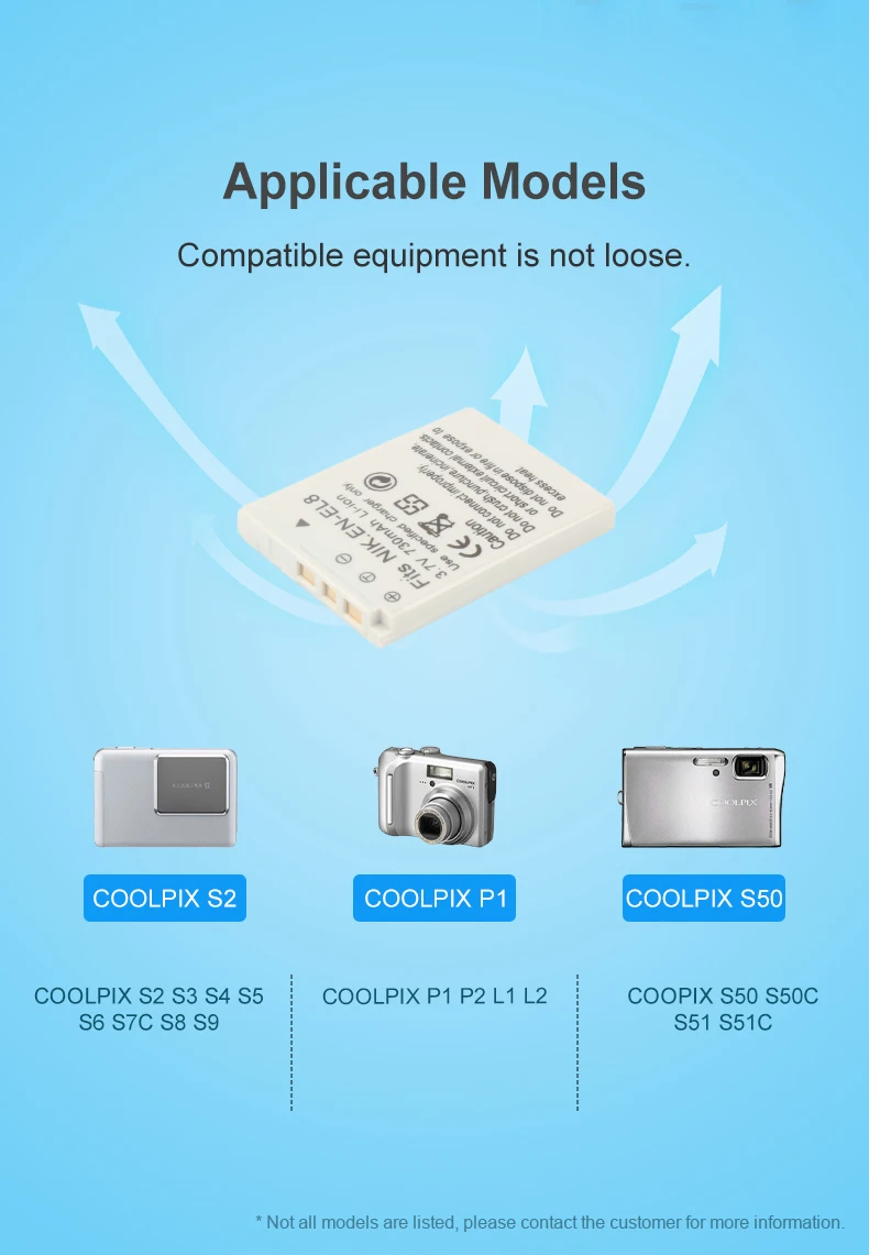 3.7V 730mAh EN-EL8 Camera Battery Lithium-ion Battery ENEL8 for Nikon Coolpix-S50 Coolpix-S50c Coolpix-S51c Coolpix-S52 Cameras details