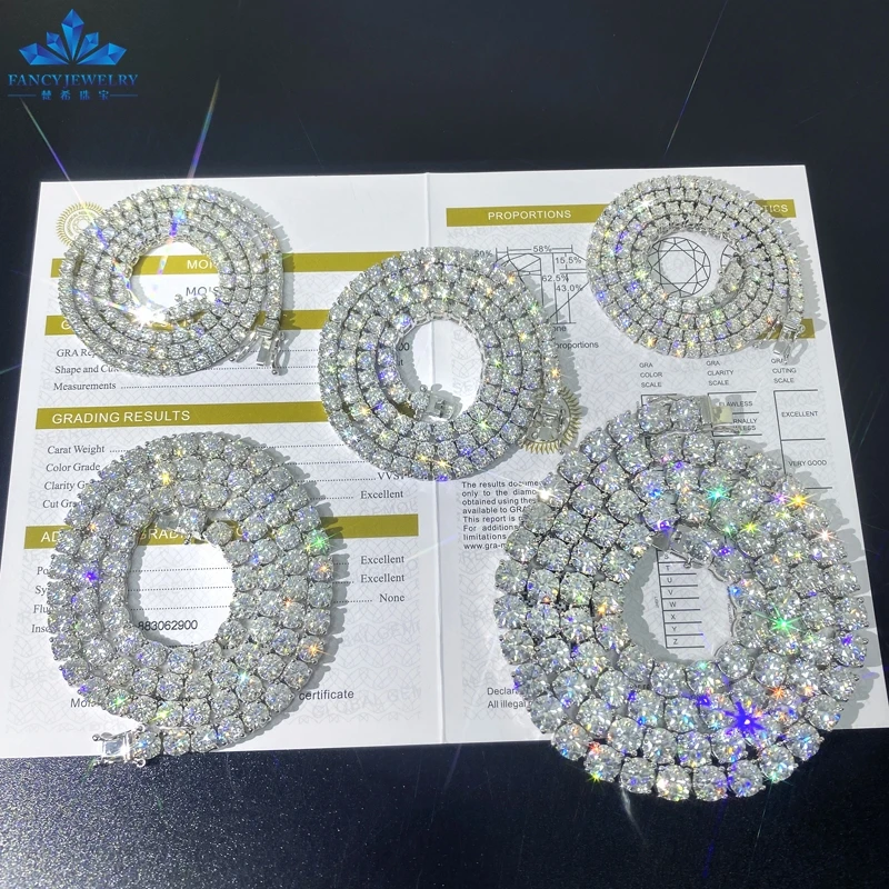 モイサナイトテニスチェーンネックレス 2mm〜6.5mm 男女兼用 シルバー