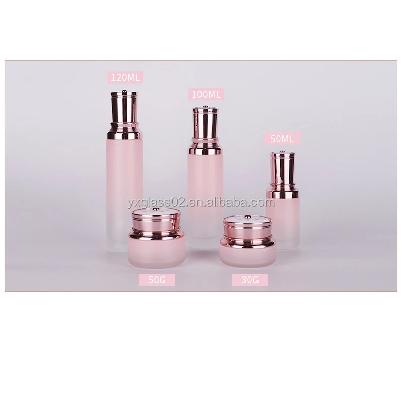 OEM high quality 30g50g30ml100ml120ml toner lotion serum cream skincare packaging cosmetic pink luxury glass container manufacture