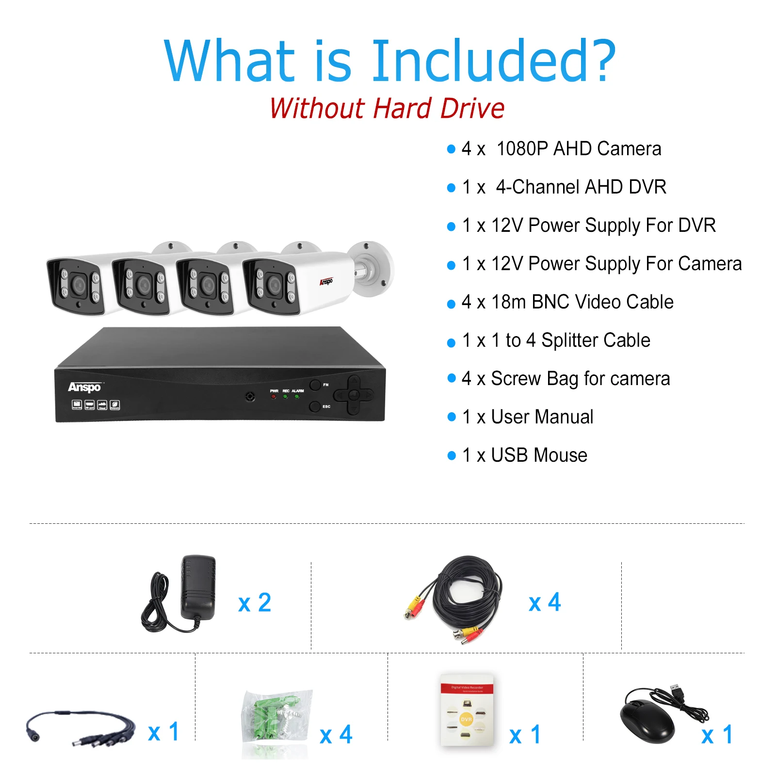 CCTV AHD Bullet Camera 5MP 4CH Night Vision DVR Security Home System Video Outdoor Waterproof