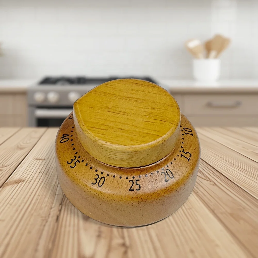 Eco-Friendly Mechanical Kitchen Timer - Modern Wood Design, 60 Min