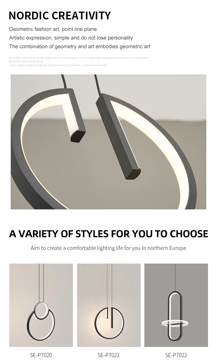 New Product Indoor Fashion Decoration Aluminum Black Living Room LED Modern Chandelier Pendant Light