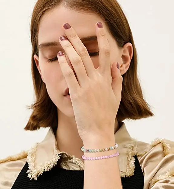 GD Signs Perlenarmband Damen Mit Echten Natursteinen - Verstellbar & Wasserfest 15-19 Cm